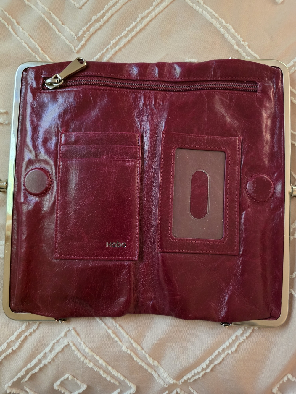 HOBO Wine Red Leather Clutch Wallet with Frame